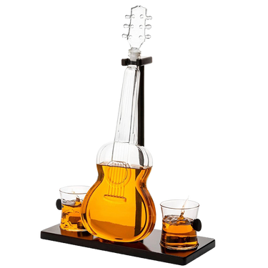Guitar Whiskey & Wine Decanter & Mahogany Base - The Wine Savant 1000 ML Glass Decanter with 2 10oz Glasses 14